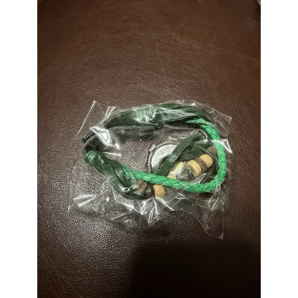 Vintage Style Green Braided Faux Leather Strap Quartz Watch Bronze Tone‎ Case